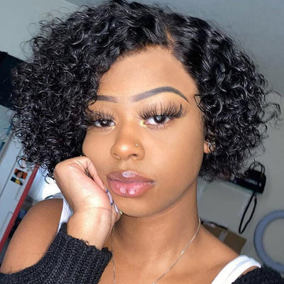 Short Cut Curly Parted Lace Wig