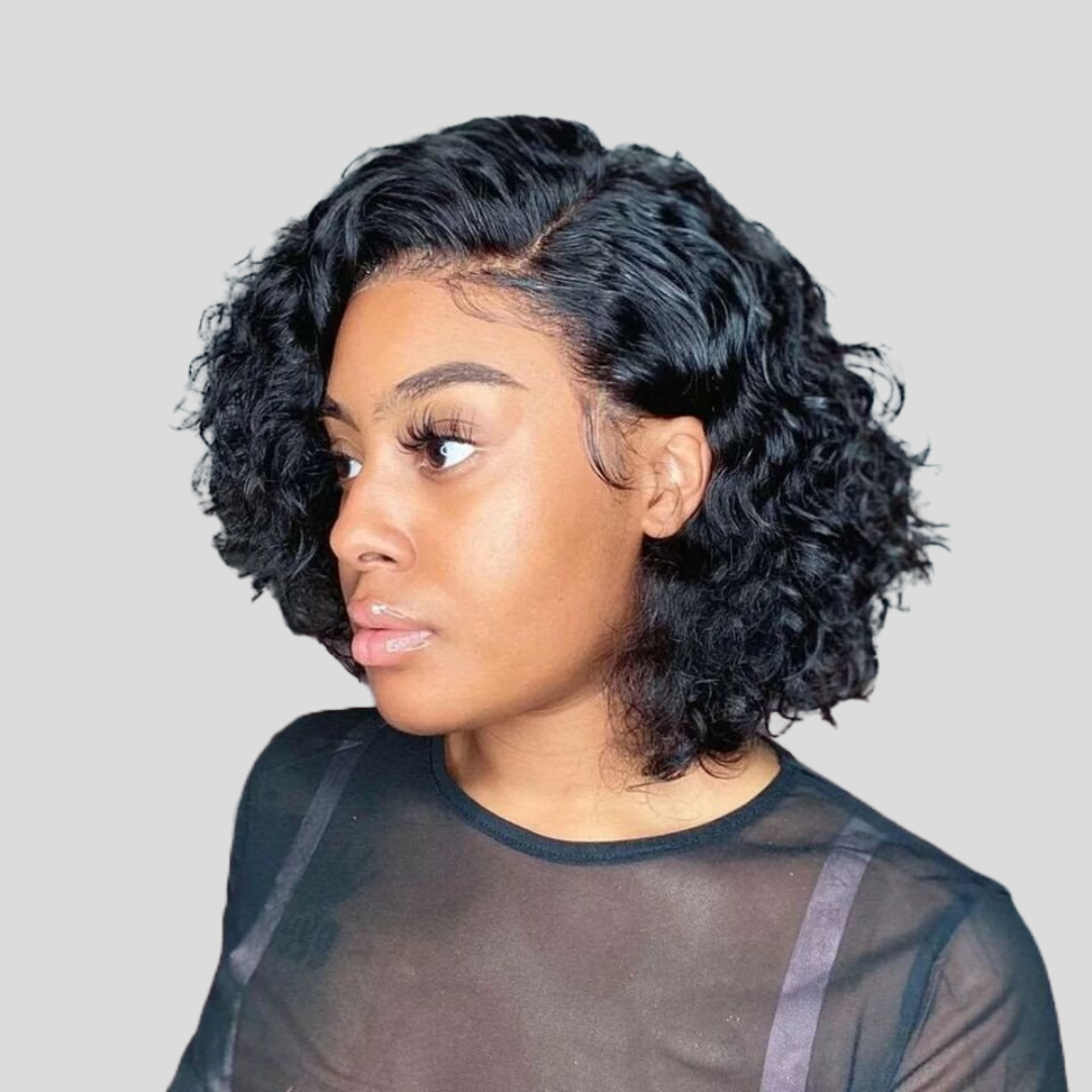 Short Cut Curly Parted Lace Wig