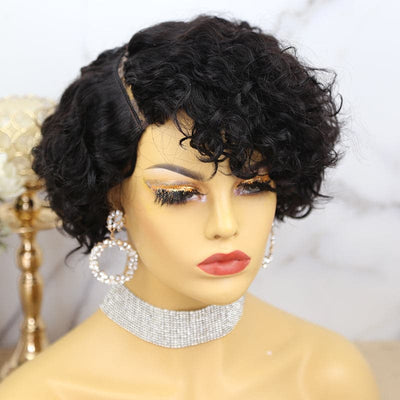 Short Cut Curly Parted Lace Wig