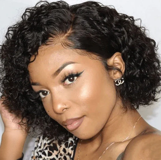 Short Cut Curly Parted Lace Wig