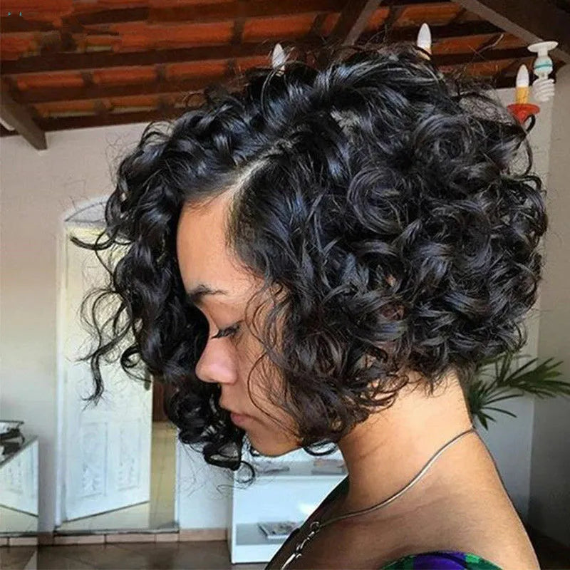 Short Cut Curly Parted Lace Wig